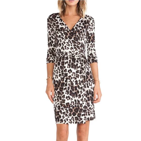 NWT Diane von Furstenberg Brown Julian Cheetah Print Silk Wrap Dress (8) - Picture 1 of 12